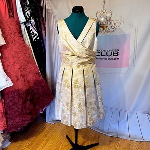 Brocade Silk Mid Length Golden Prom Dress